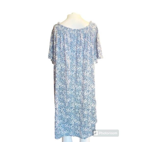 H&M Women's Size XS Off the Shoulder Pull Over Dress Blue White Floral Relaxed - Picture 3 of 6